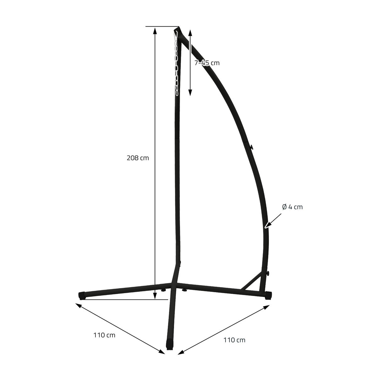 ECD Germany Hangstoelframe Zwart 208 cm, Draagvermogen tot 120 kg, stabiel en veilig, stalen buis, vrijstaand hangstoelframe, metalen frame, hangstoelstandaard, hangende stoelstandaard