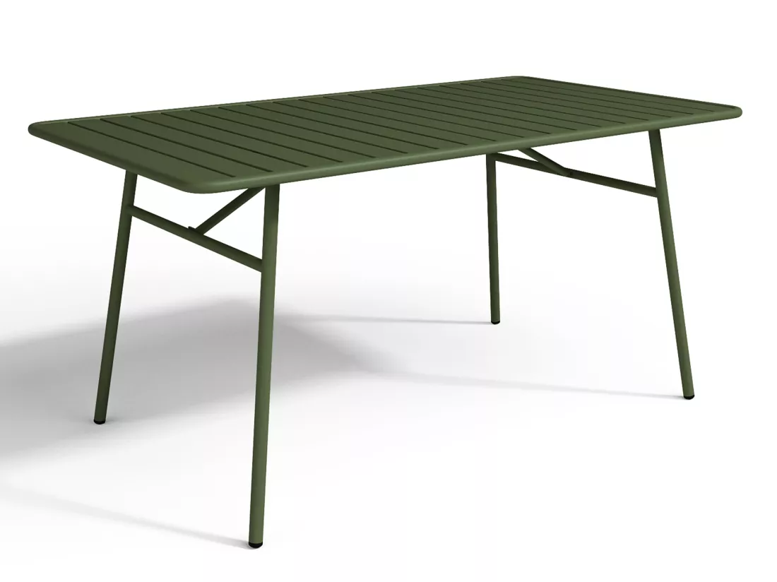 Salle à manger de jardin en métal - une table L.160 cm et 4 chaises empilables - Kaki - MIRMANDE de MYLIA
