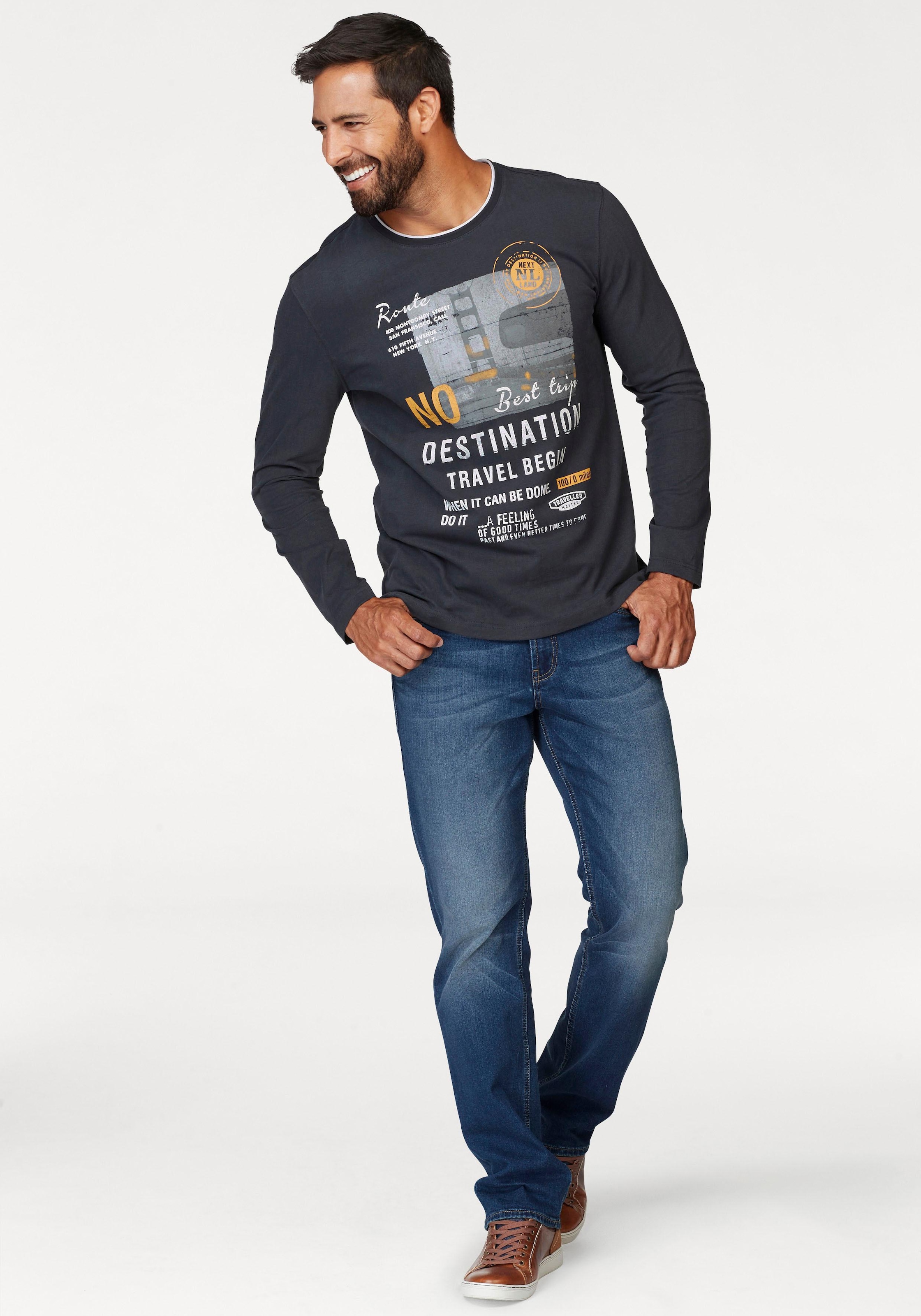 Man's World Langarmshirt , Langarm,  bedruckt,  Rundhalsausschnitt,  aus 100% Baumwolle