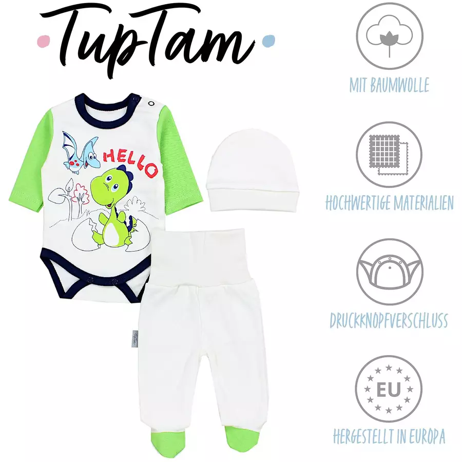 TupTam Baby Bekleidungsset Langarmbody Hose Mütze3 teilig grün