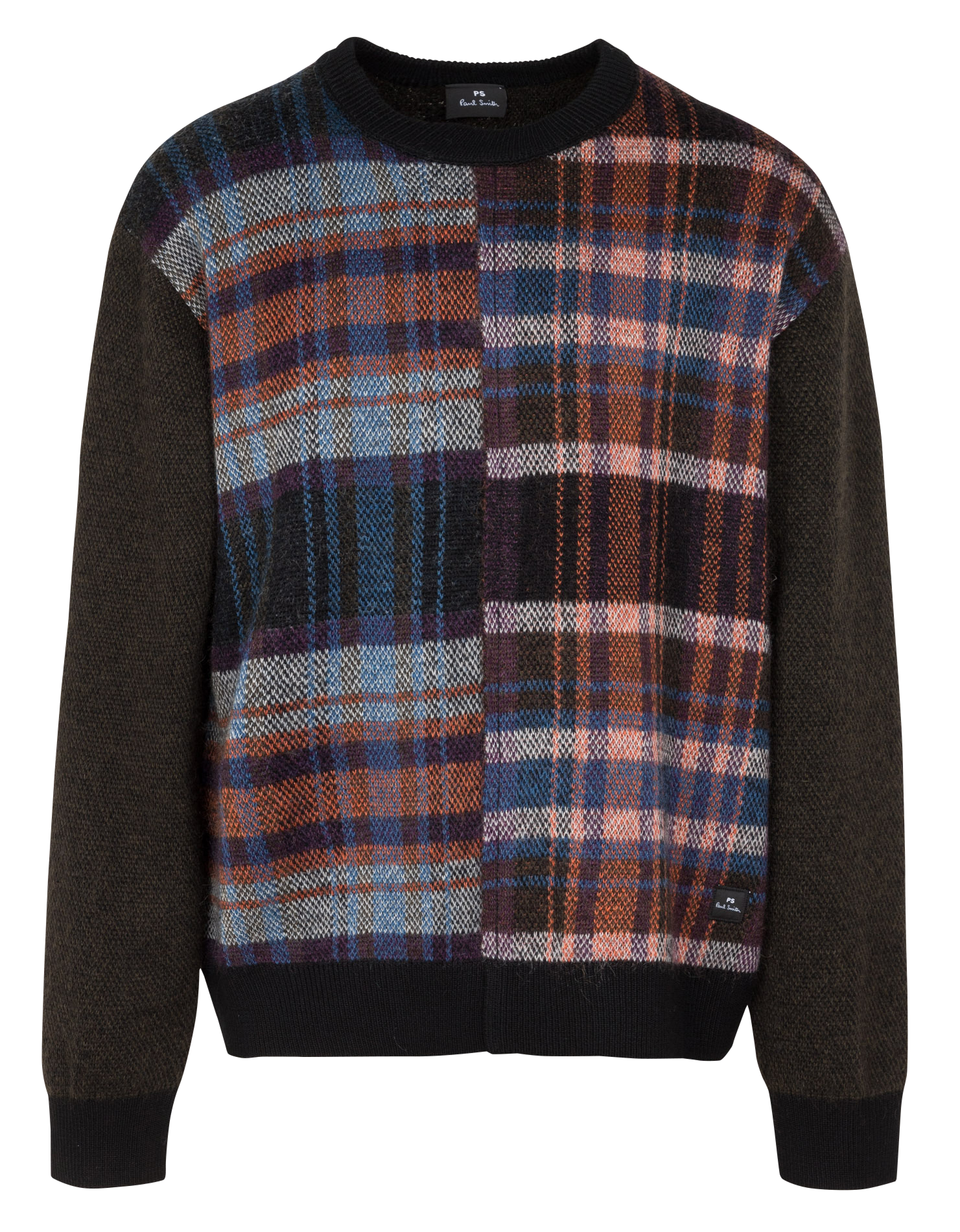 Pull col rond à carreaux en laine mélangée | Noir