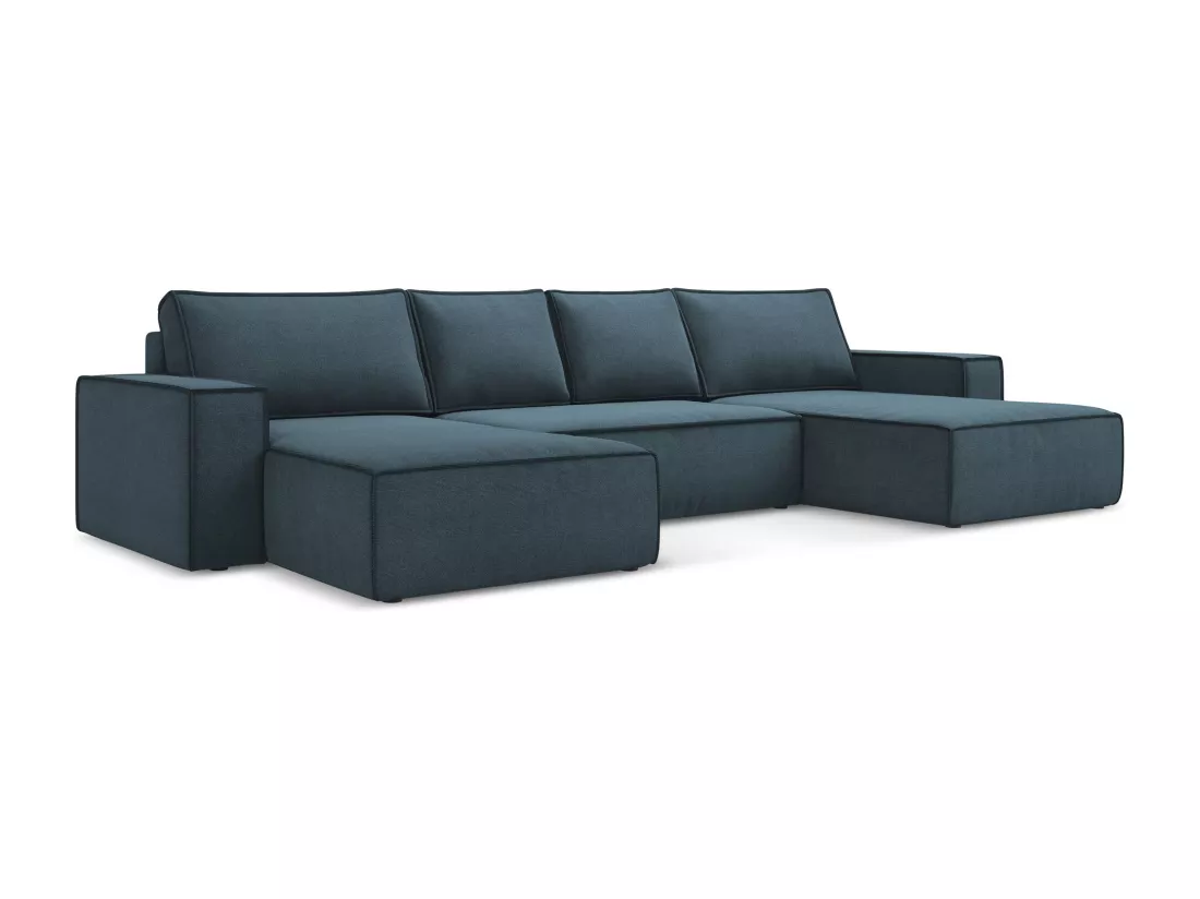 Canapé d'angle panoramique convertible en tissu texturé - jeans - KIMO