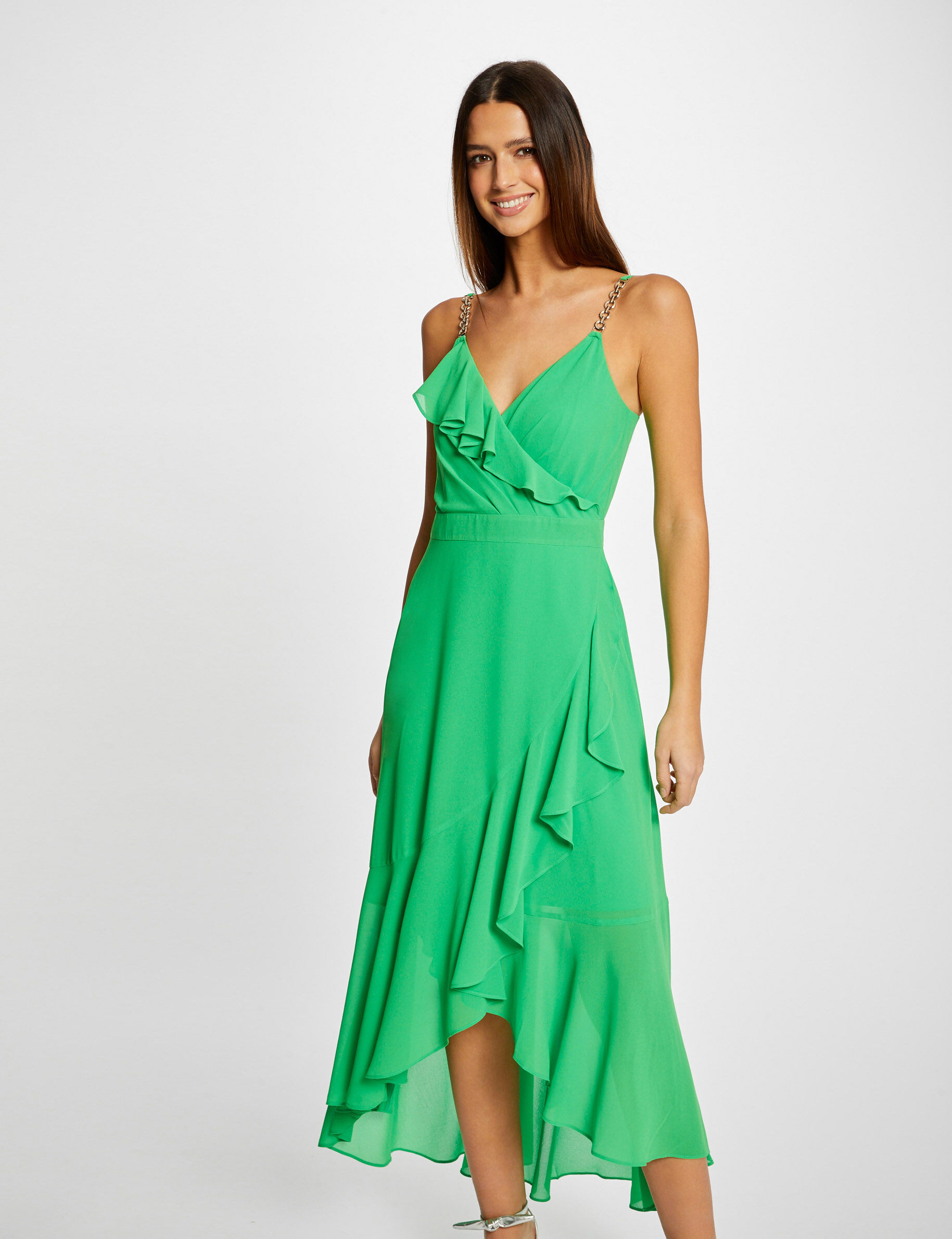 Robe longue évasée à volants vert femme - vert