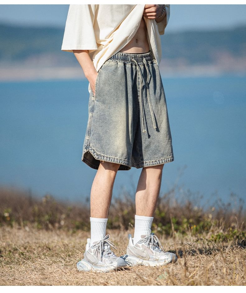 Really Point - Gewassen denim shorts met trekkoord in de taille