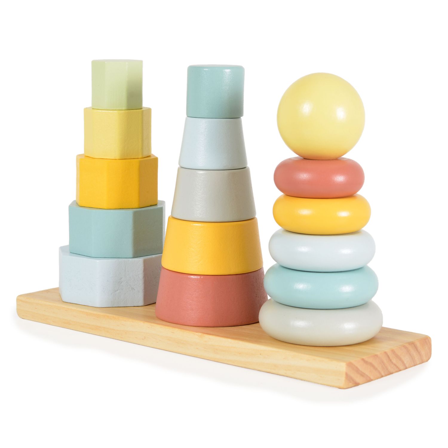 Tooky Toy Holz-Stapelturm-Set TKF008B, Formsortierer, bunte Stapelpyramiden bunt