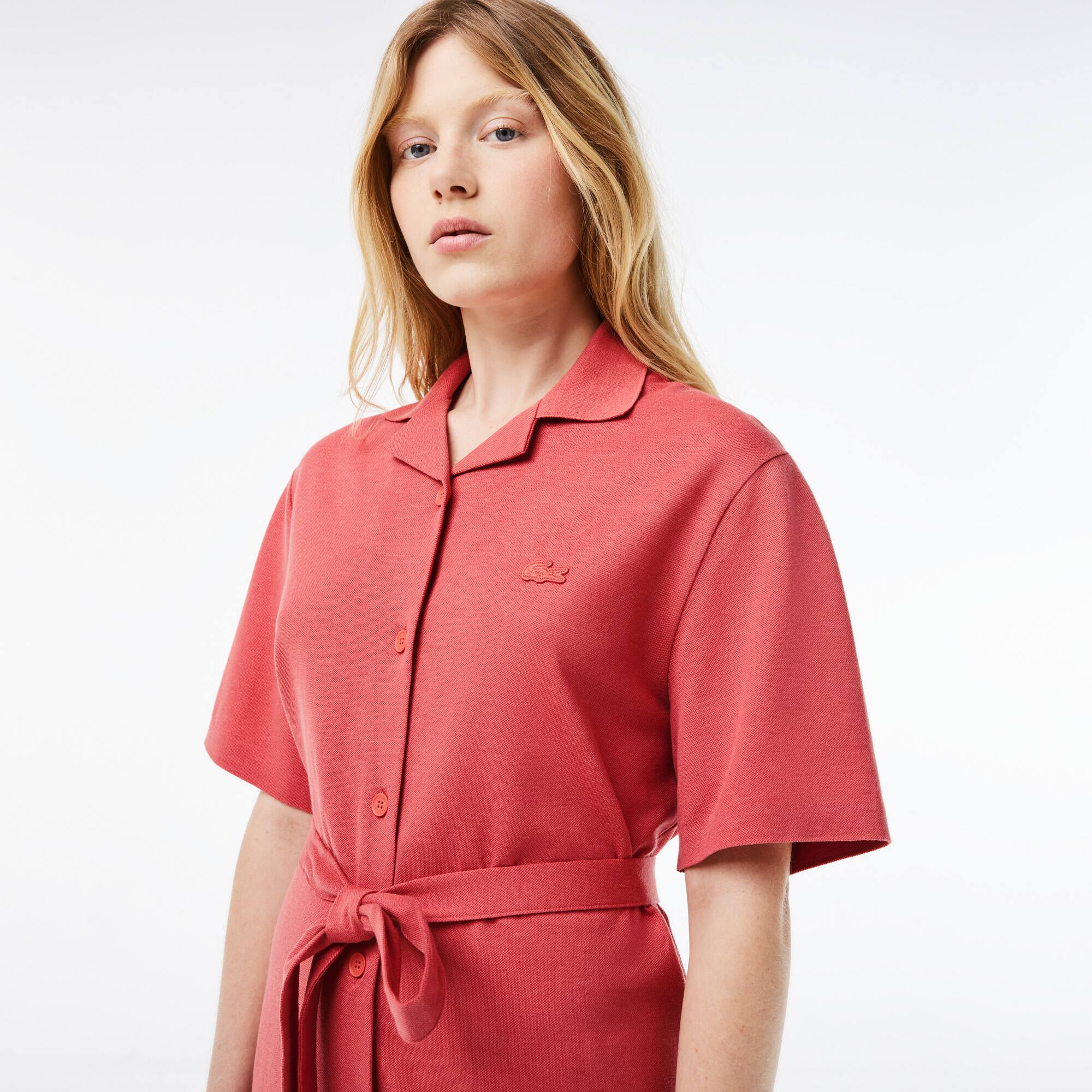 Damen LACOSTE Kleid aus Leinen-Baumwoll-Mischung mit Gurt Kleider & Röcke - Rot - Lacoste - Damen