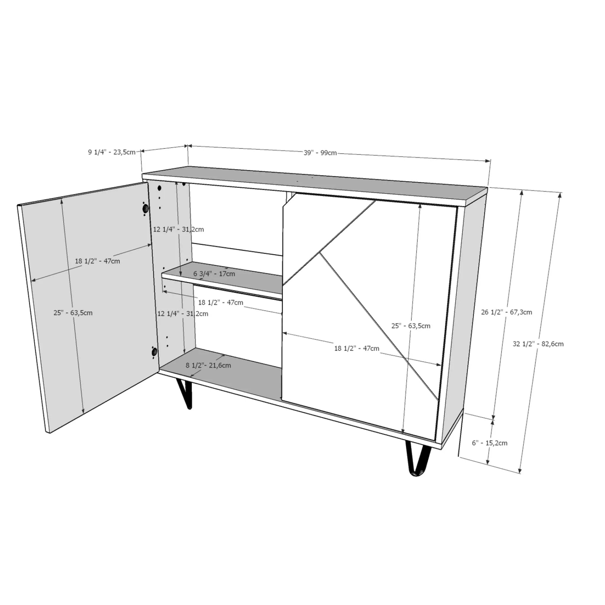 Nexera Console de Rangement 2 Portes Slim - Noyer  Noir