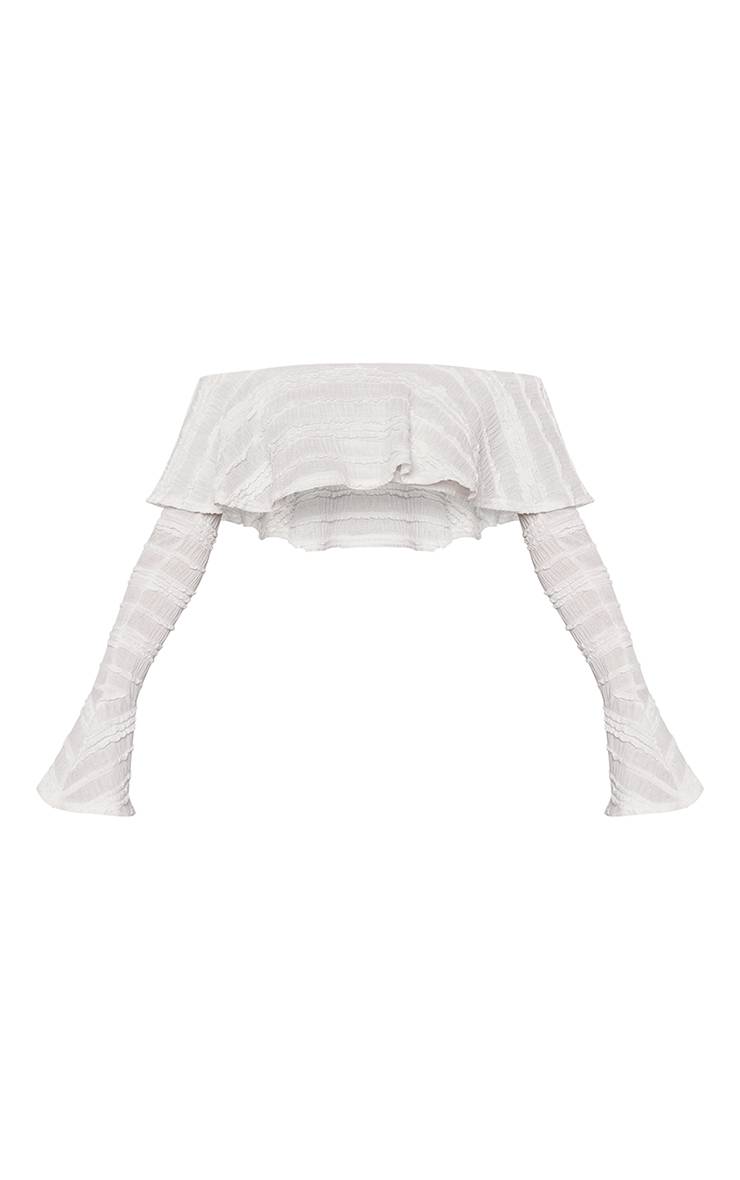Crème Top Court Bardot Texturé À Volants