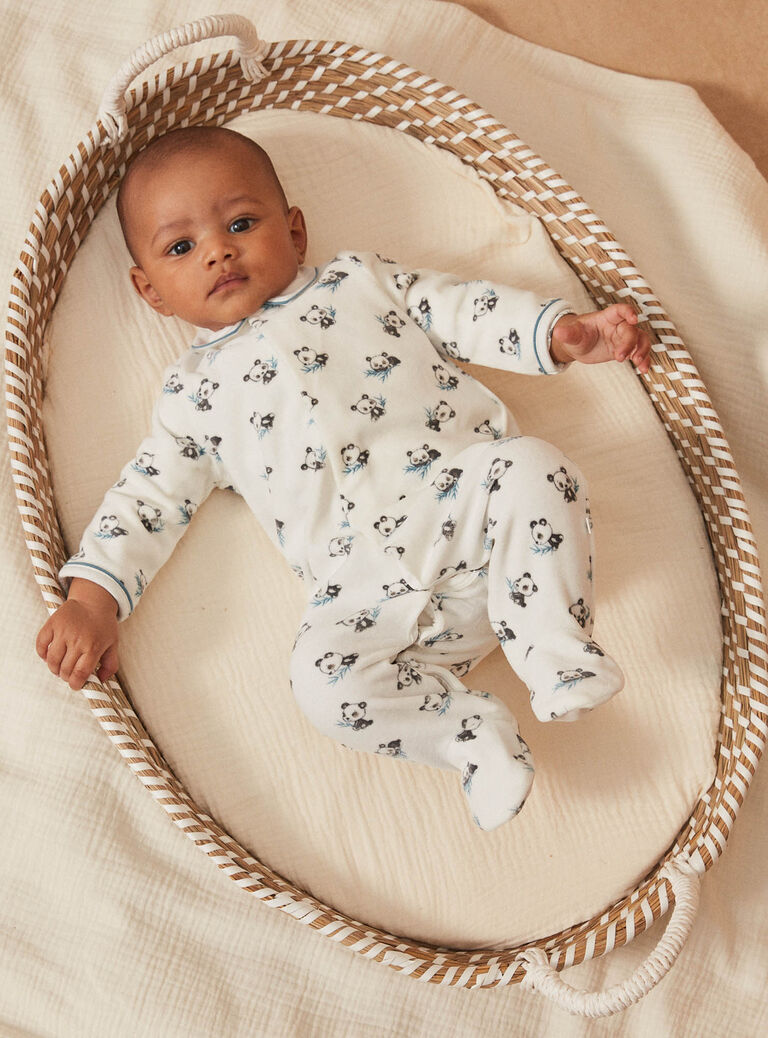 Grenouillère écrue en velours en coton biologique et polyester recyclé