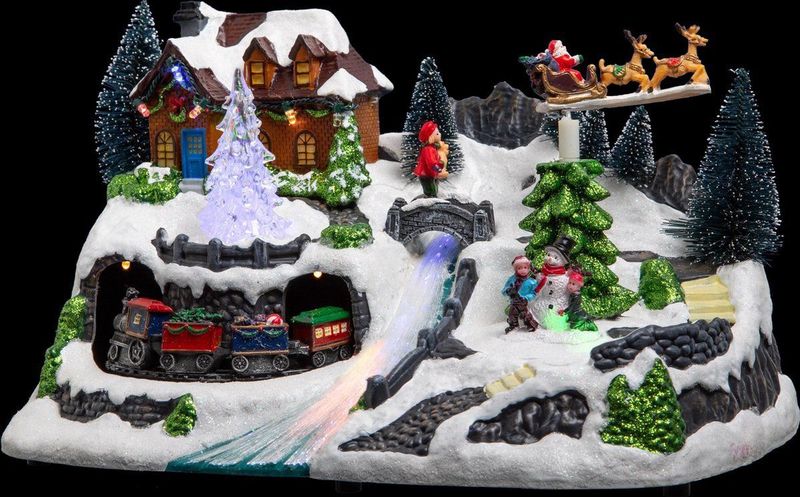 Fééric Lights and Christmas - Verlicht Kerstdorp - Trein met Animatie - 30,8 x 19 x 18,5 cm - LED Verlichting