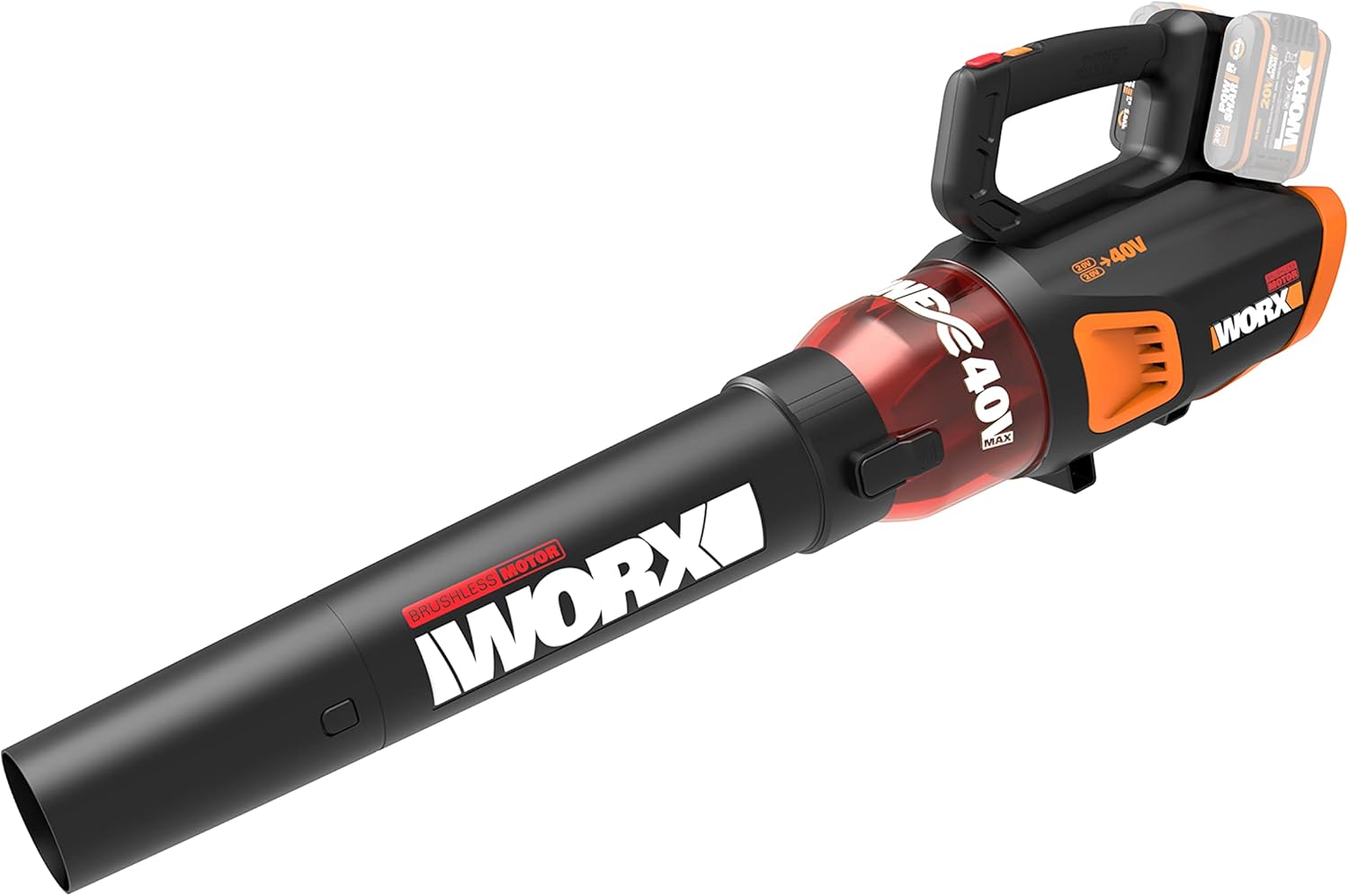 WORX WG584E.9 Akku Laubbläser 40V – Starker Brushless Motor – Turbinen Technologie - 145km/h Luftgeschwindigkeit - 12m³/min Luftmenge – leicht & kompakt – ohne Akku & Ladegerät - PowerShare kompatibel