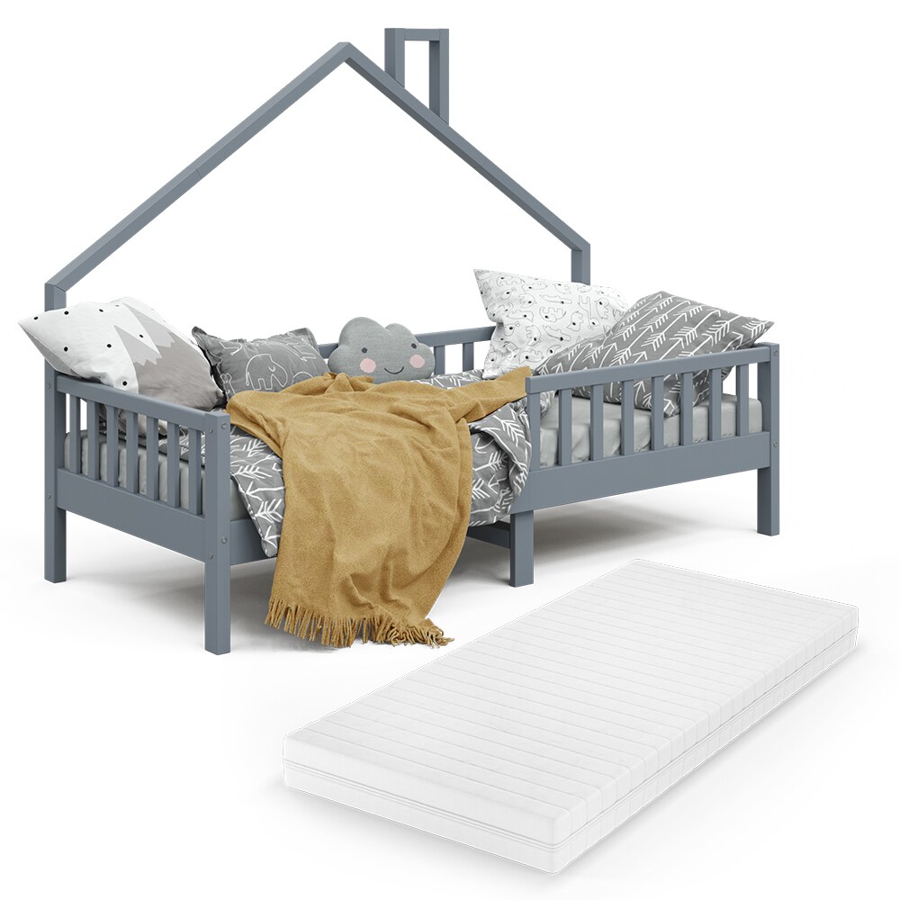 VitaliSpa Hausbett Kinderbett Spielbett Noemi 90x200cm Anthrazit inkl. Matratze