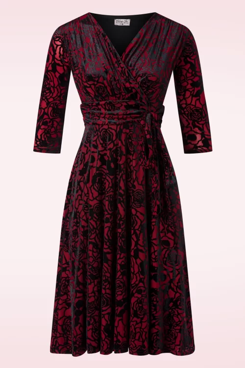 Vintage Chic for Topvintage Aria Velvet Flowers swing jurk in dieprood