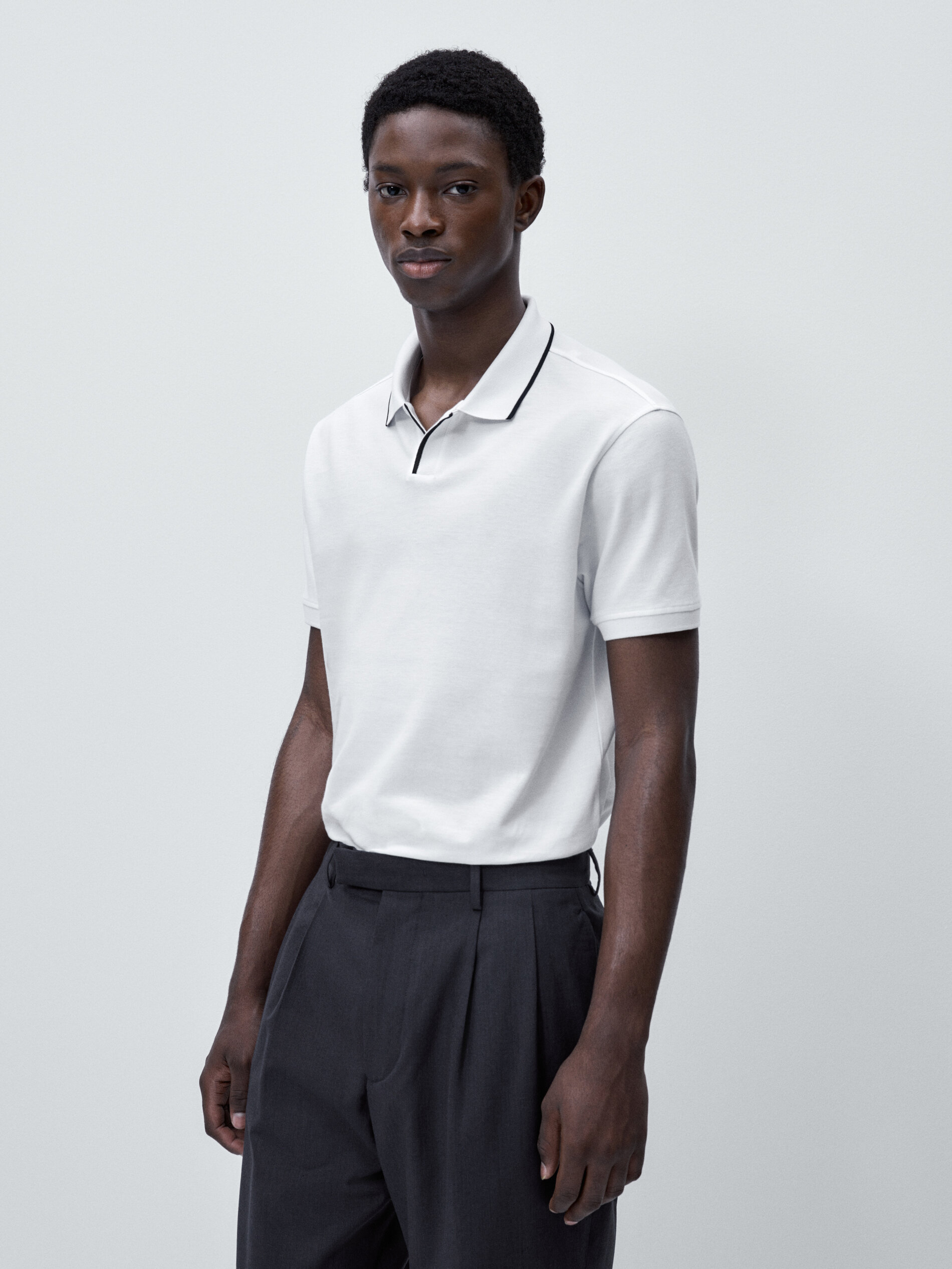 Cuello Camisa polo manga curta contrastante - BLANCO