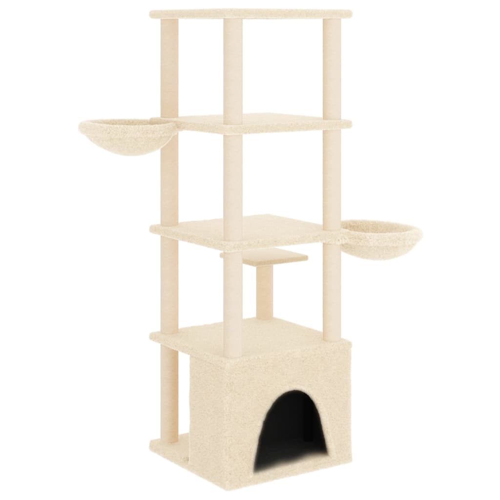 arranhador para gatos vidaXL com postes de sisal, creme, 147 cm