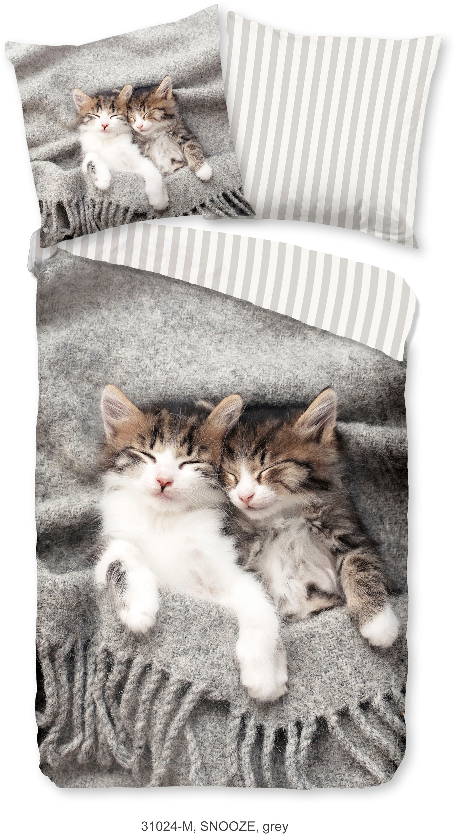 PURE luxury collection Kinderbettwäsche »Snooze« 2 Stk. tlg. Mikrofaser, 135x200, Pflegeleicht, Reissverschluss, Wende, Kind, Katze
