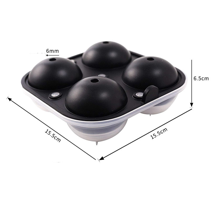 (4-fach) 3D Silikon Eiswürfel Form DIY Ice Cube Tray mit Deckel   Trichter für Cocktails / Whisky / Softgetränke - Kugel