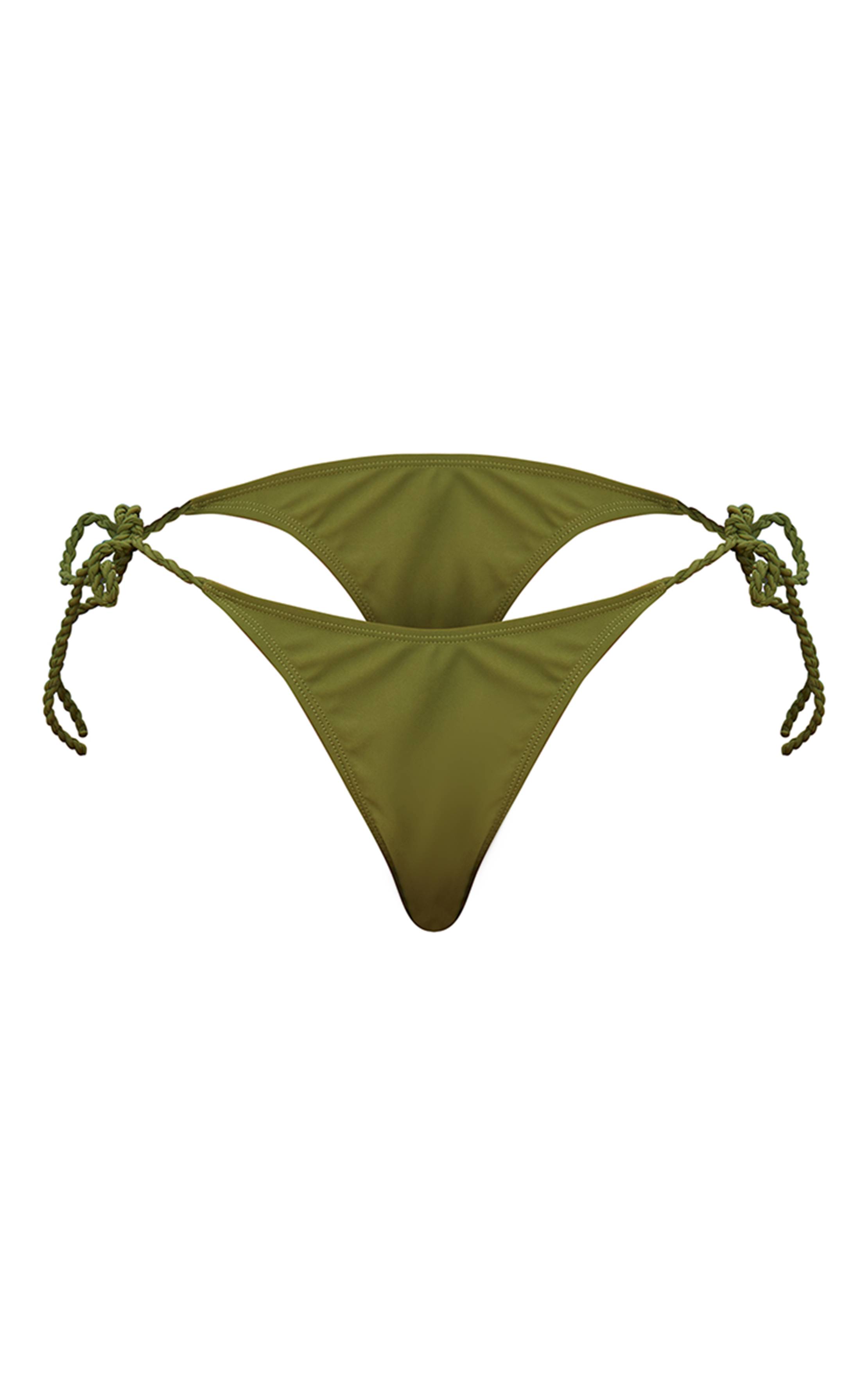 Vert Olive Bas De Bikini À Liens Latéraux Et Bretelles Torsadées