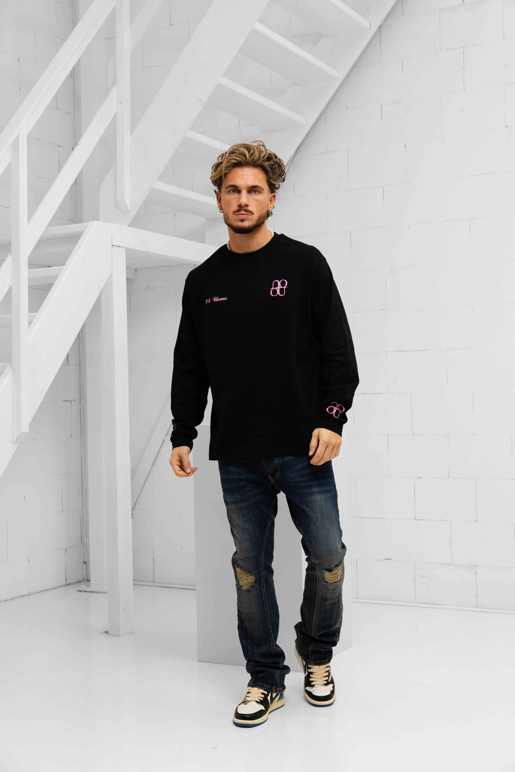 24 Uomo Symbol Longsleeve Shirt Heren Zwart/Roze