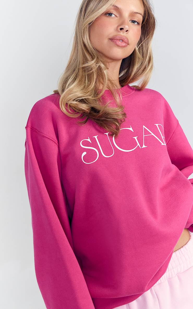 Rose Foncé Sweat-shirt Ample À Imprimé Sugar