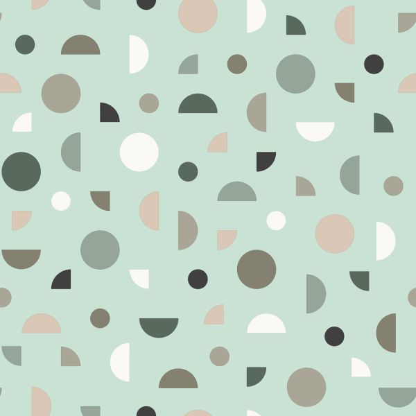 Estahome Grafisch Motief II - 0,53 x 10,05 m - Lichtbeige / Oudroze / Mintgroen