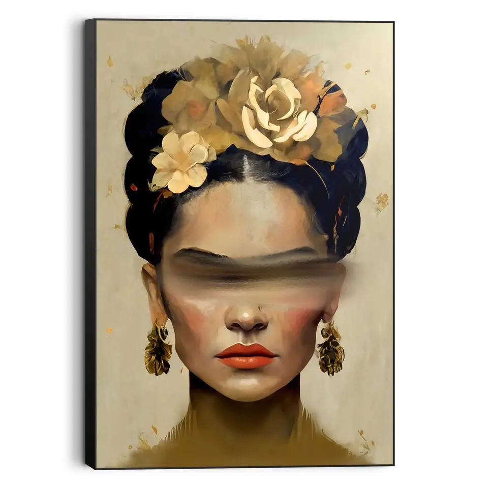Schilderij Frida in oker - 90x60cm - Goudkleurig