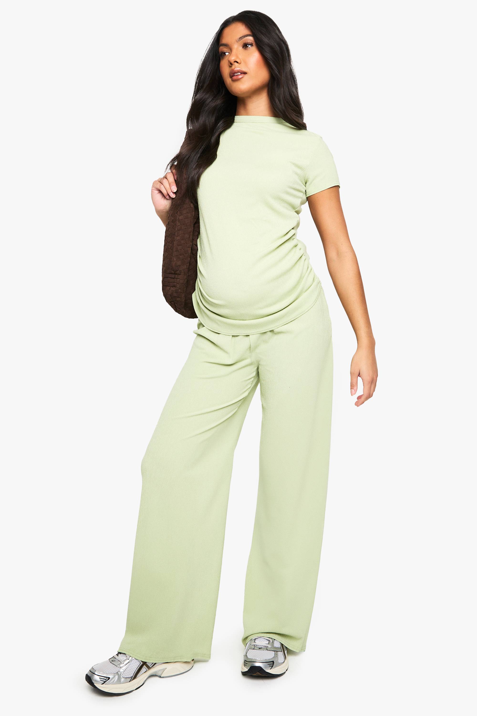 boohoo ENSEMBLE COORDONNÉ MATERNEL AVEC T-SHIRT À FRONÇAGES LATÉRAUX ET PANTALON À JAMBES LARGES