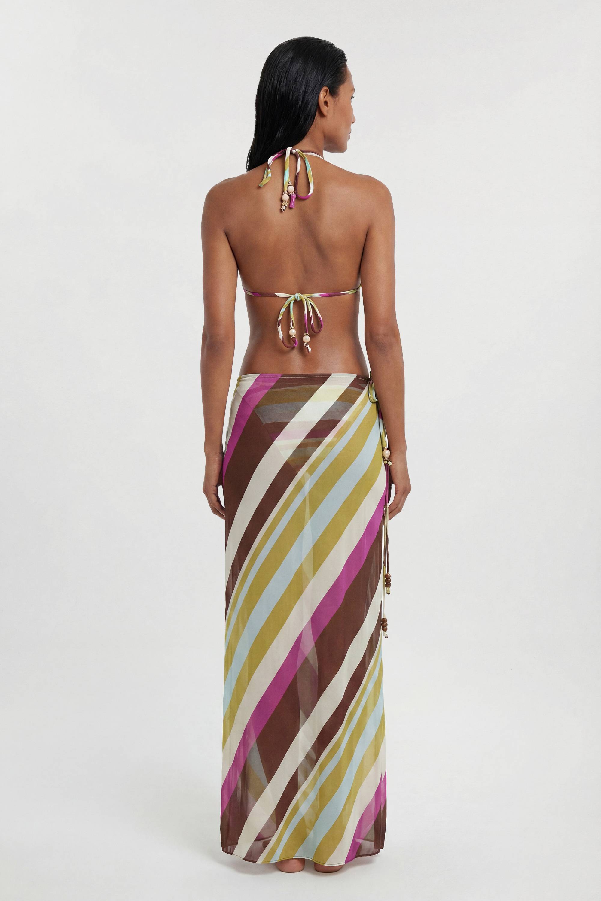 KarenMillen Jupe Paréo De Plage En Georgette De Viscose À Rayures Avec Taille Nouée