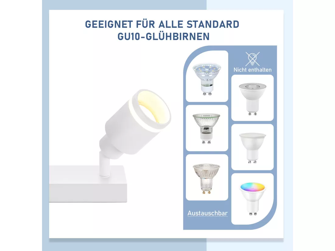 NETTLIFE Plafonnier Blanc moderne : 5 spots de plafond orientables en métal, plafonnier GU10, pour chambre, salle à manger, sans ampoule