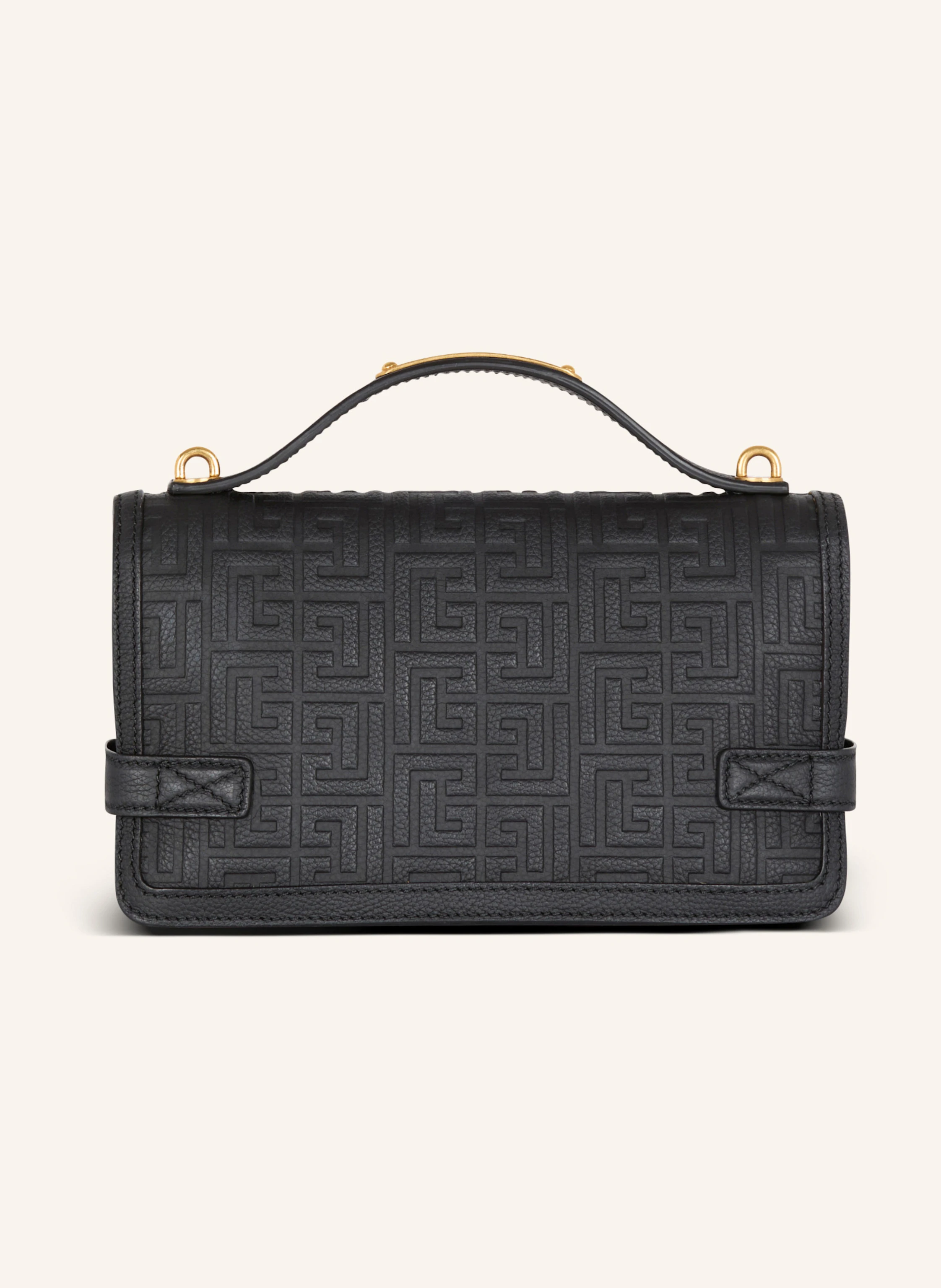 BALMAIN Tasche B-Buzz Shoulder 24 aus genarbtem Leder mit Monogramm PB Labyrinthe