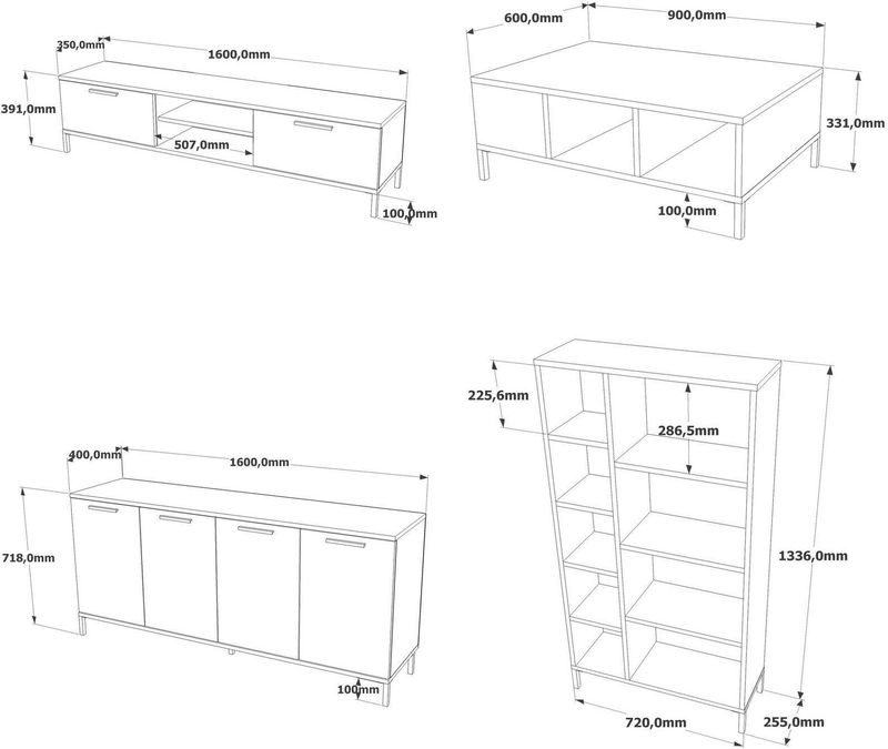 Kalune Design - TV-meubelset Osaka - Donkergrijs - Met Salontafel en Wandkasten