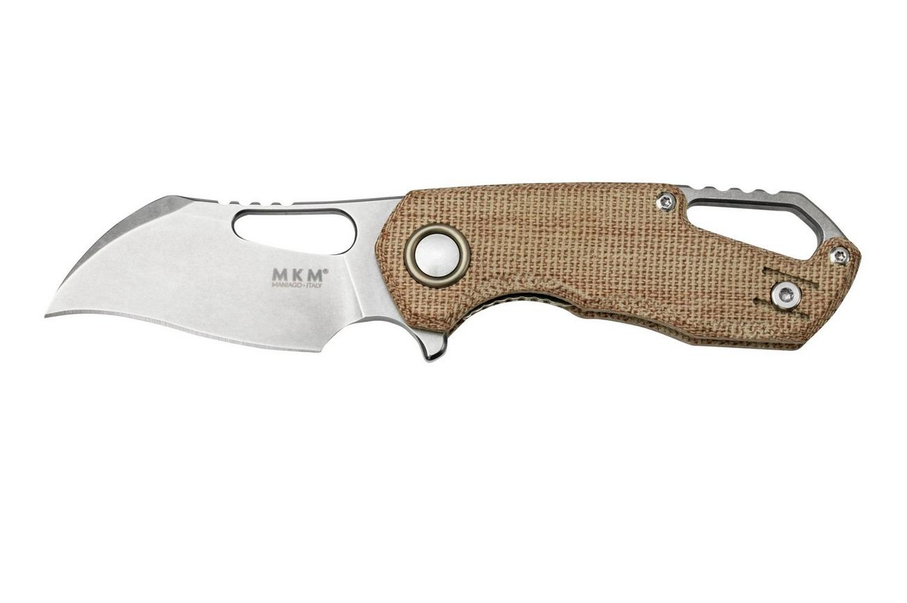 MKM Isonzo FX03M-1NC Hawkbill M390, Natural Canvas Micarta zakmes, Jesper Voxnaes design