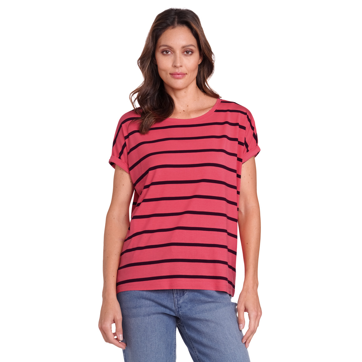 Gina Benotti Damen T-Shirt mit Streifen pink / dunkellila