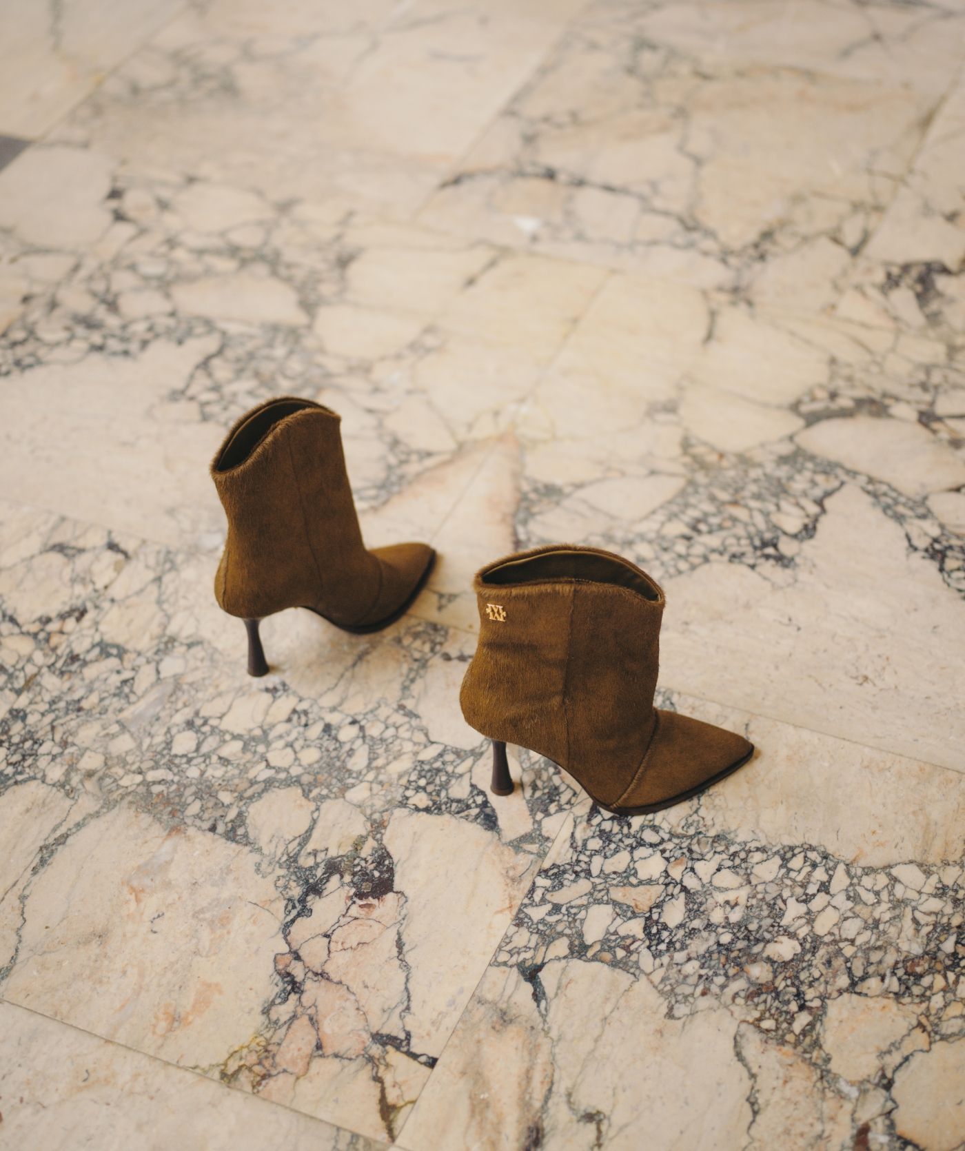 JV-AURELIA laarzen van leer met ponyhair - dark khaki