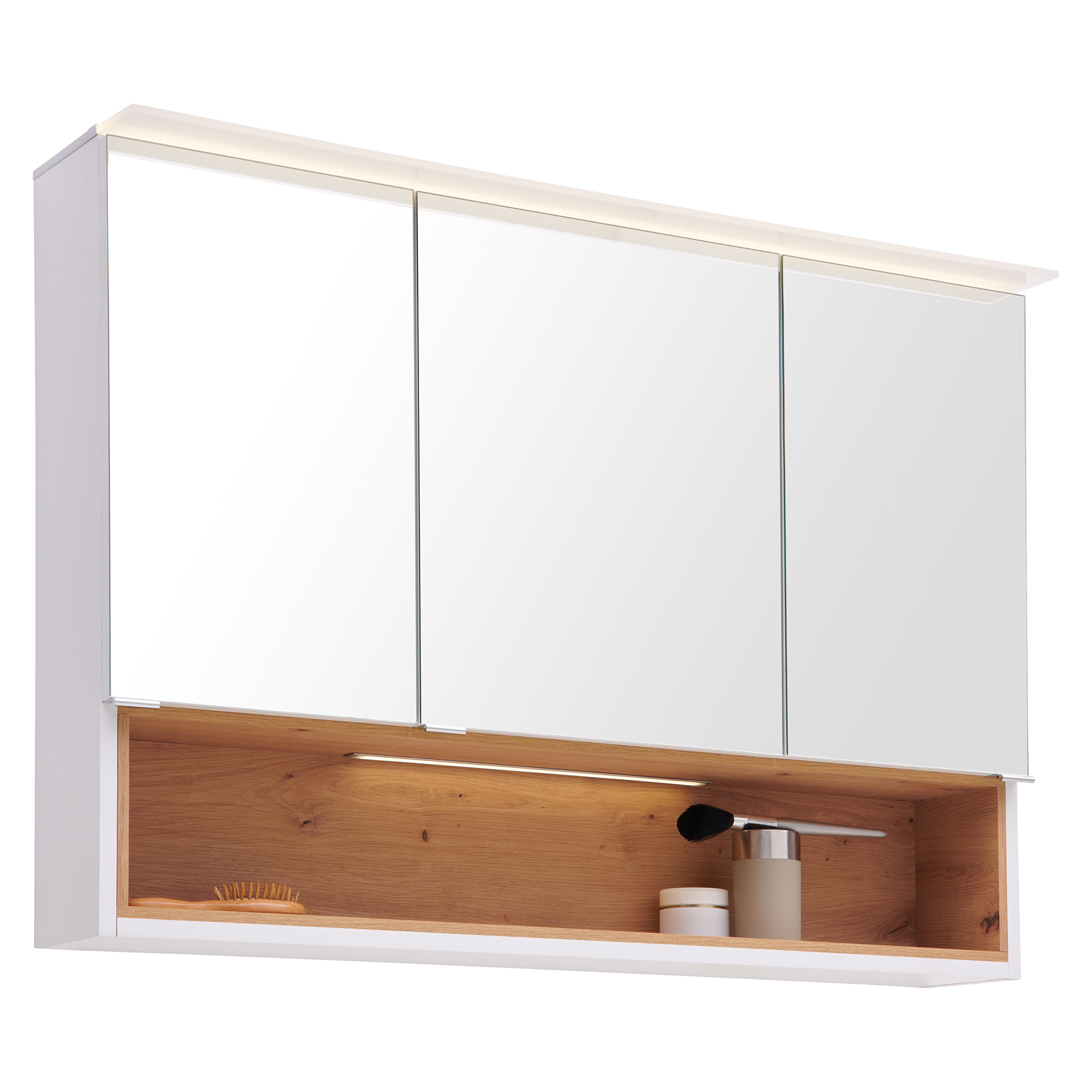Spiegelschrank - weiß - Artisan Eiche - mit LED-Beleuchtung - 100 cm