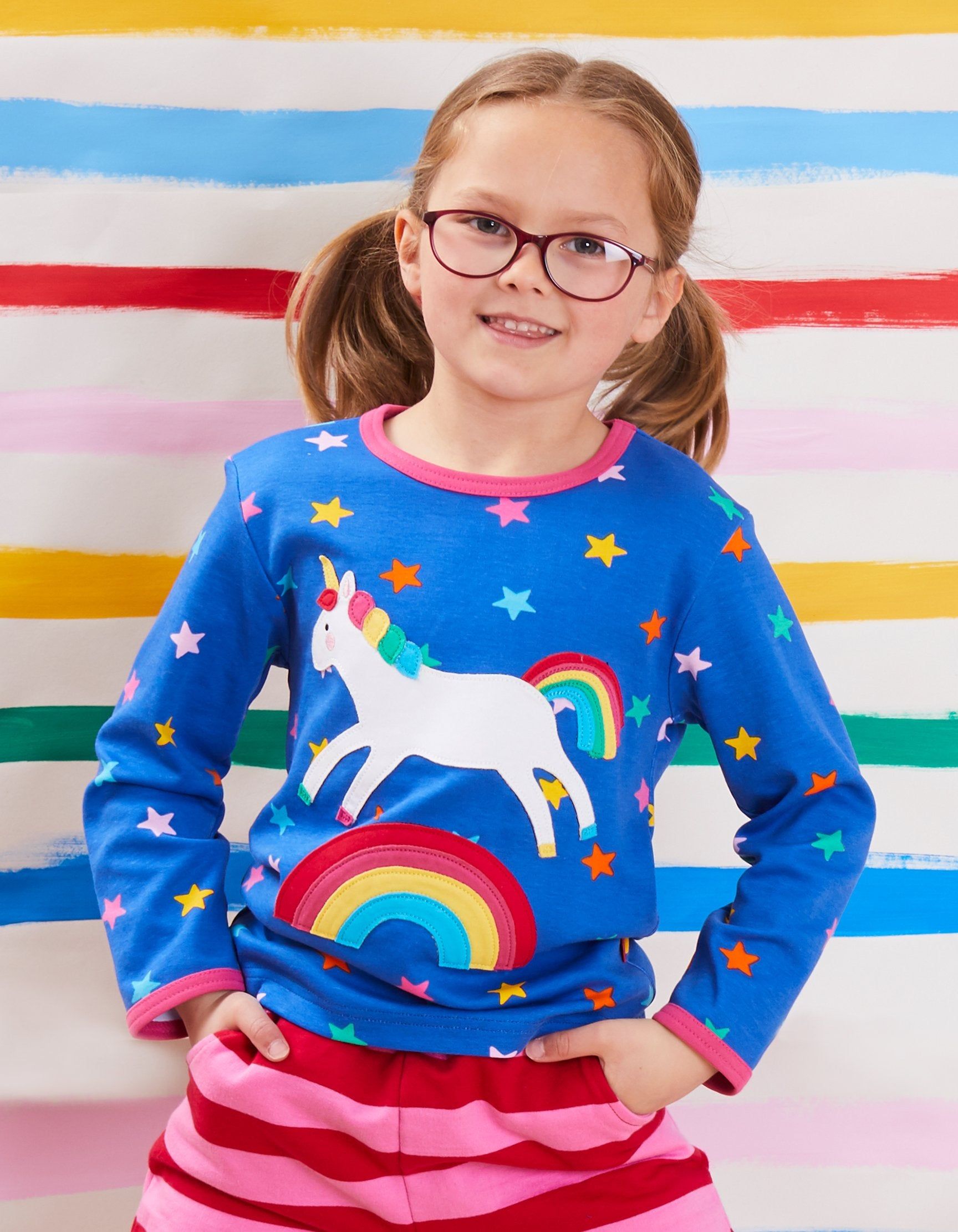 Toby Tiger Langarmshirt mit Einhorn und Regenbogen Applikation