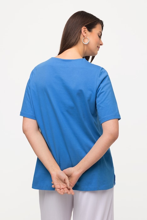 T-Shirt, Zierbänder, Classic, V-Ausschnitt, Halbarm