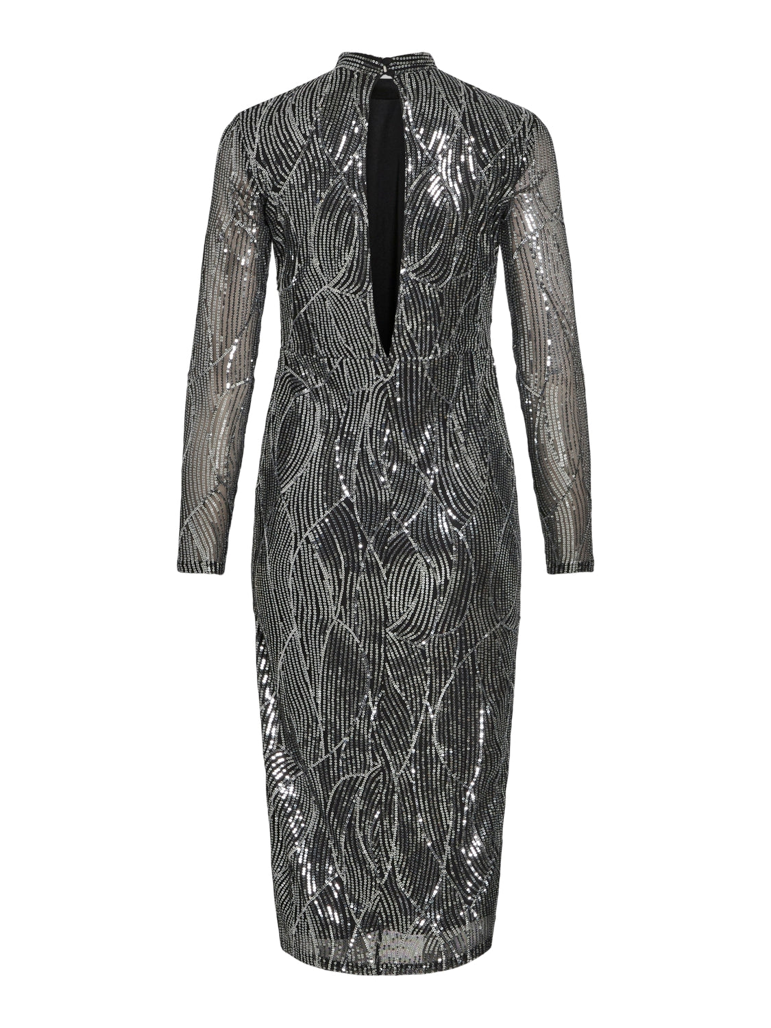 Vila  Vigigi Highneck Sequin L/S midi kjole - Black Beauty