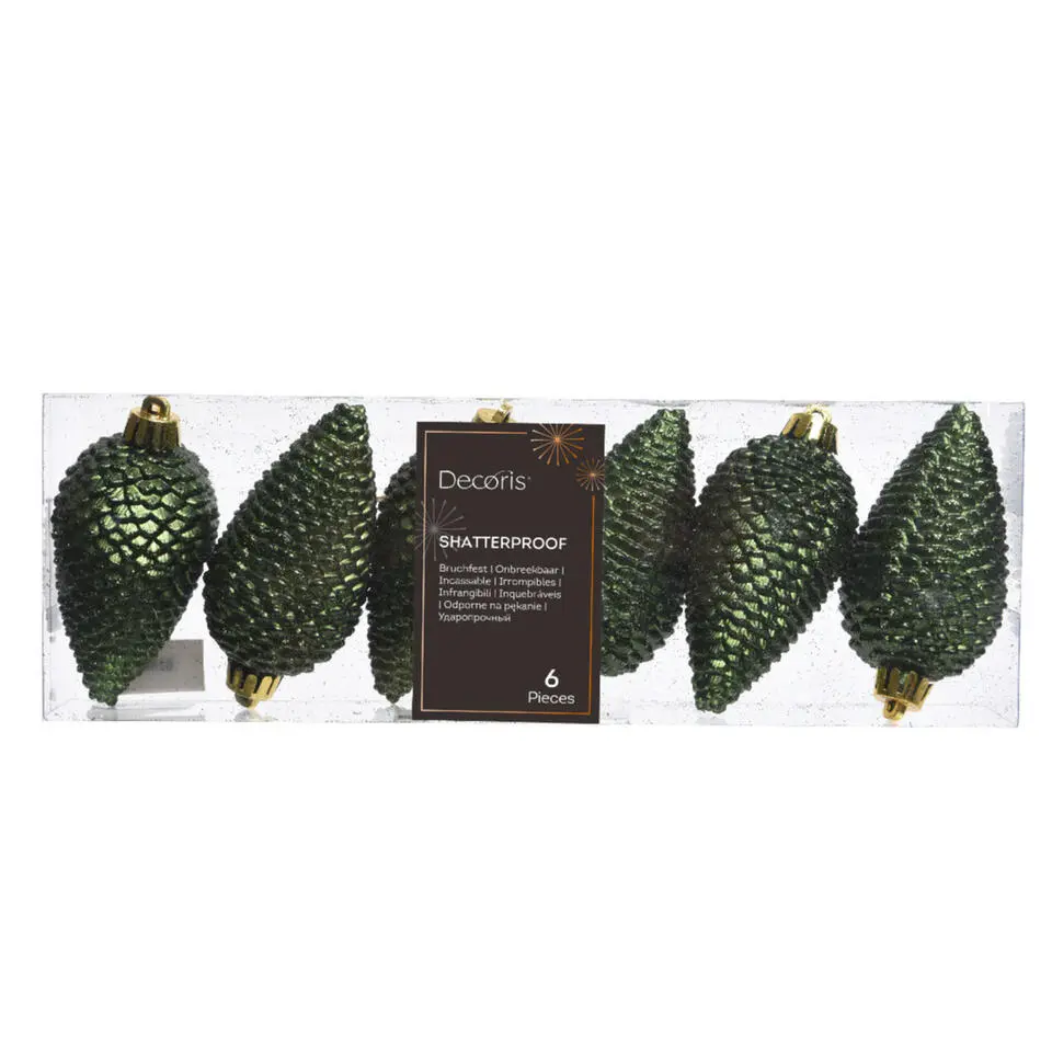 Decoris Kersthangers dennenappels - 6x - donkergroen - 8 cm