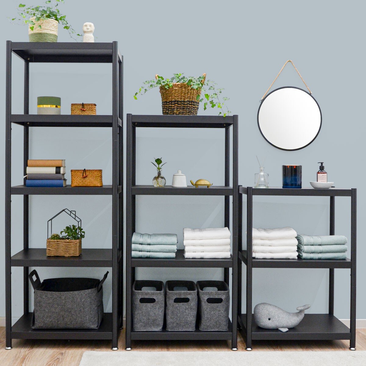 Industrial Design Metallregal 61x41x130 Standregal 4 Ebenen Metall Regal Schwarz