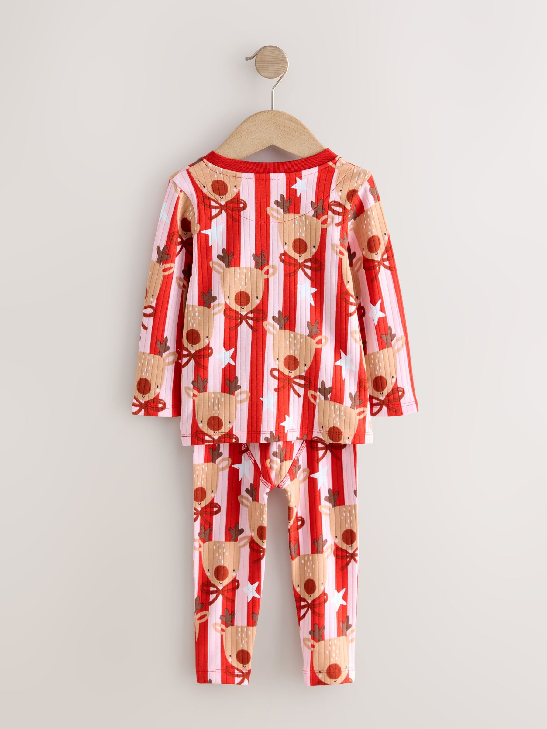Rood/roze gestreept rendier - Kerstpyjama (9 mnd-16 jr)