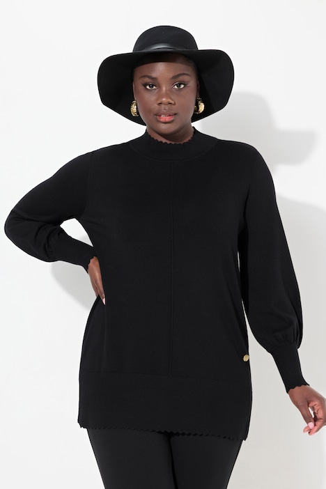 Pullover, Muschelsaum, Stehkragen, Langarm