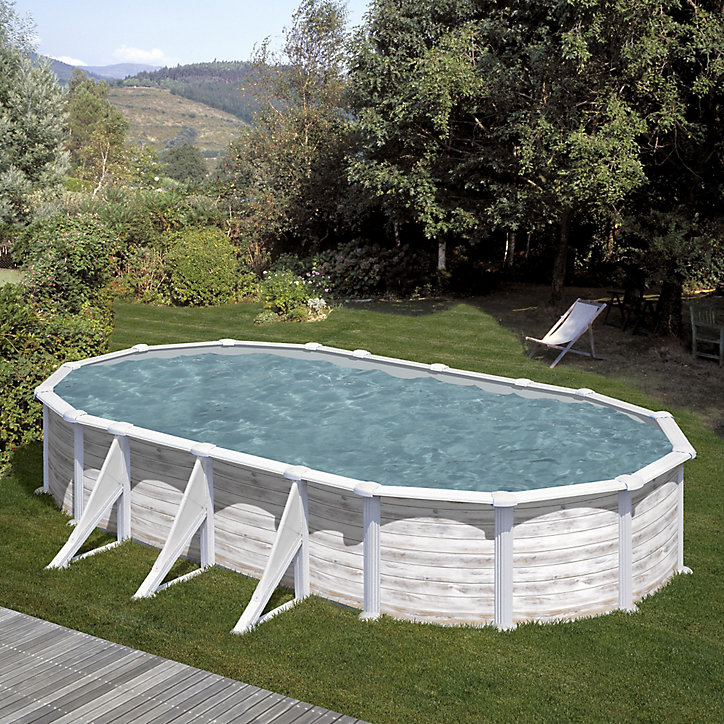 Piscine hors sol acier aspect bois Gré Groenland 7,44 x 3,99 x h.1,32 m