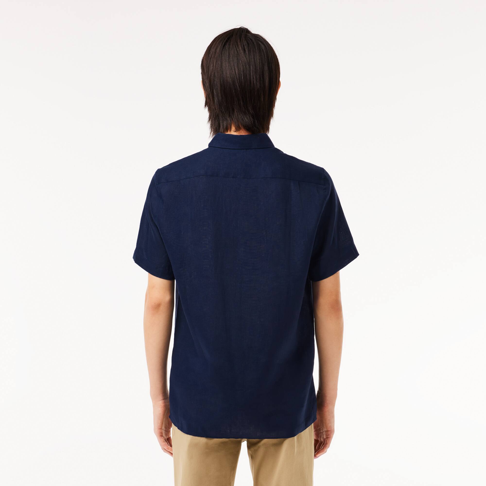 Chemise à manches courtes homme Lacoste en lin Manches Courtes - Bleu - Lacoste - Homme