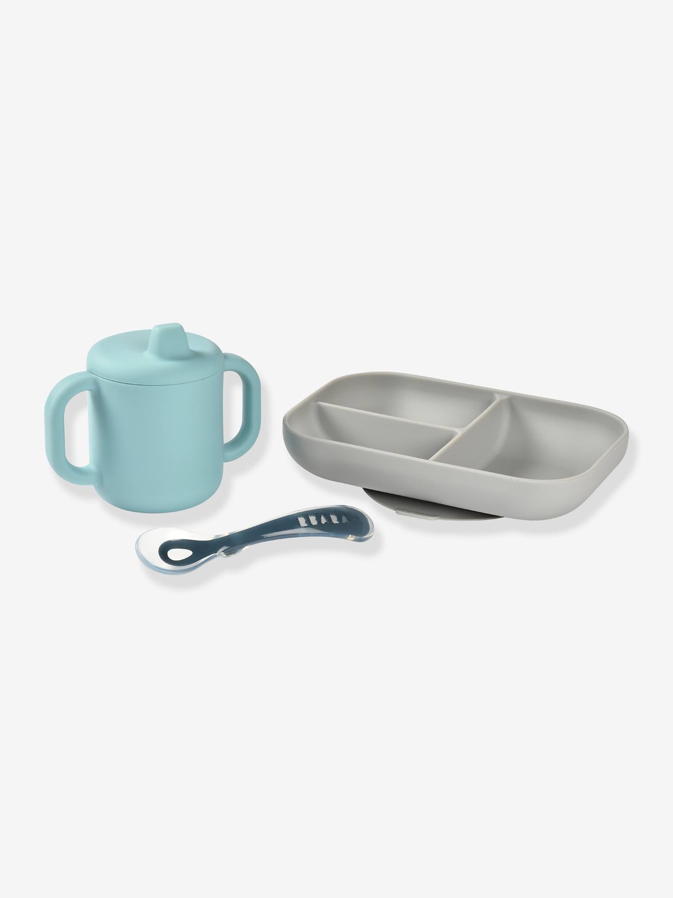 Conjunto de aprendizagem de silicone BEABA com 3 peças, azul