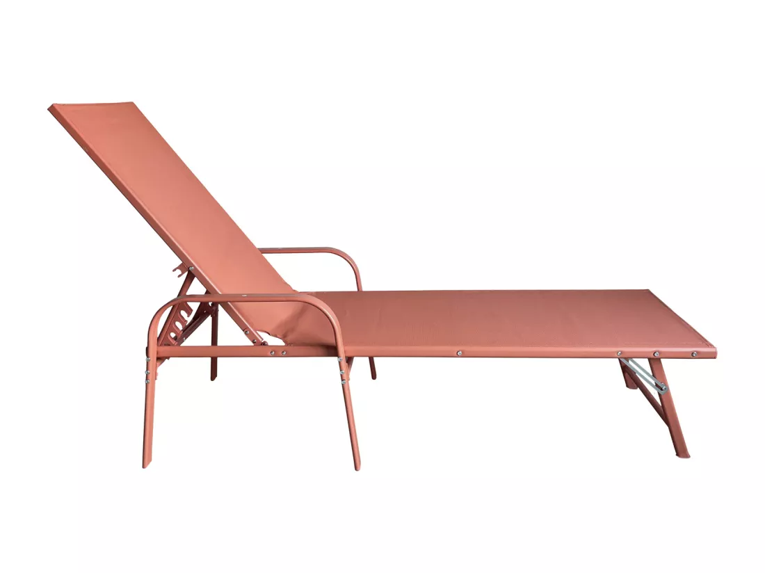 Lot de 2 bains de soleil SARDINIA en textilène terracotta - structure terracotta