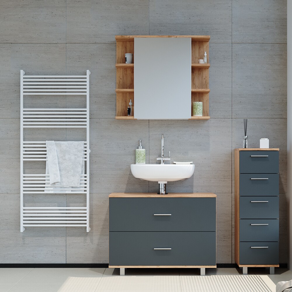 VICCO Badmöbel Set ILIAS Eiche Anthrazit Spiegel Kommode Unterschrank Badschrank