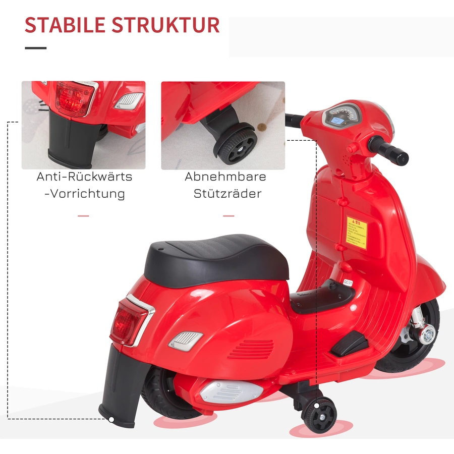 HOMCOM Elektrisches Kindermofa im Vespa Stil rot