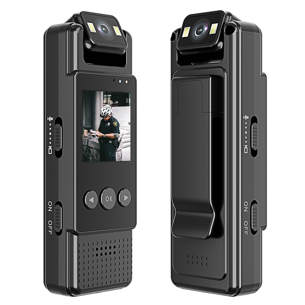 Mini FullHD 1080p WiFi Kamera Bodycam mit TFT Display / Sprachaufzeichnung / Nachtsicht / MicroSD Slot / 180° Rotation und Clip-Halter - Schwarz