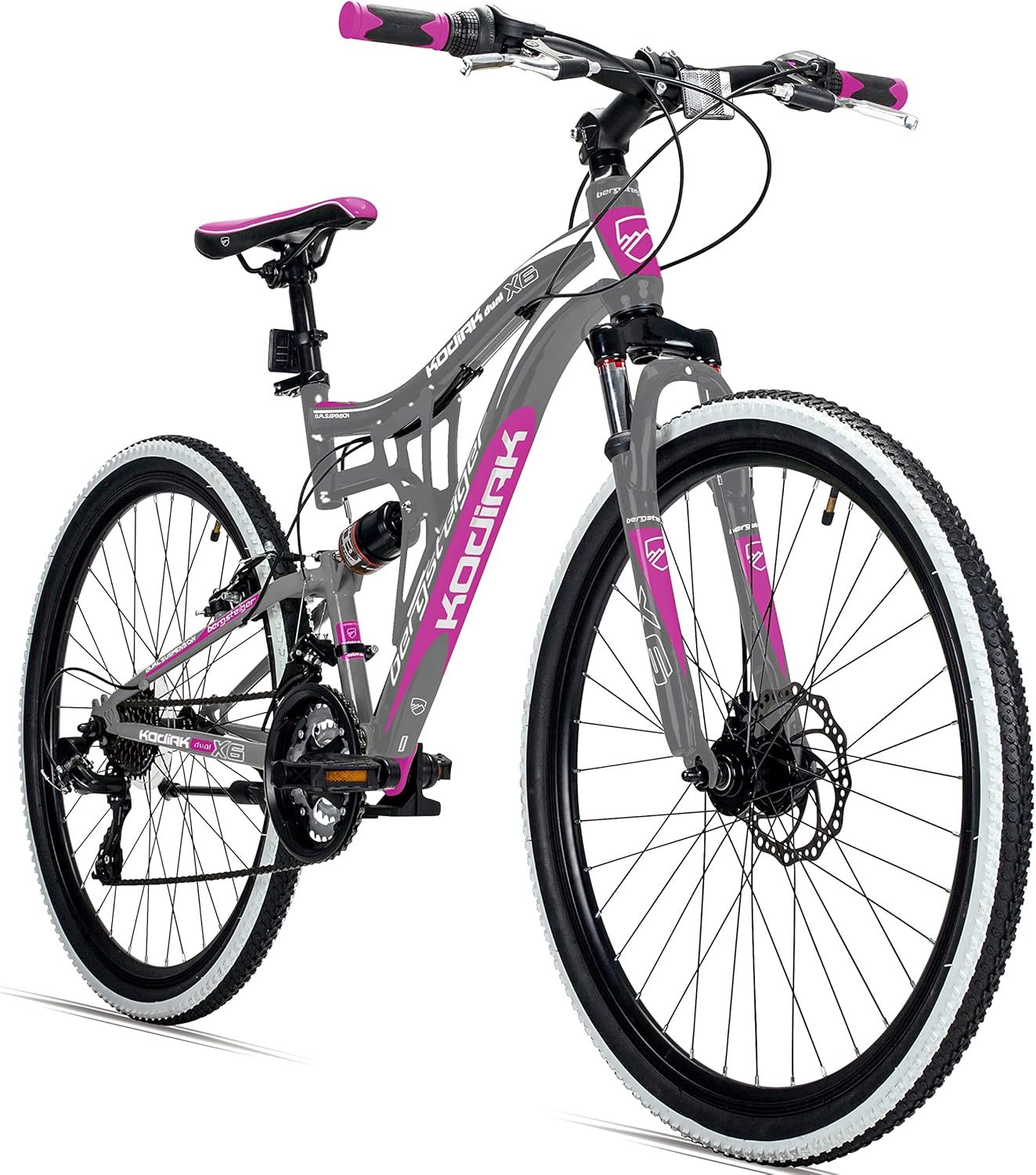 Bergsteiger Kodiak 26 Zoll, 29 Zoll Mountainbike, Scheibenbremse, Shimano 21 Gang-Schaltung, Vollfederung, Fully MTB für Jungen, Mädchen, Damen & Herren